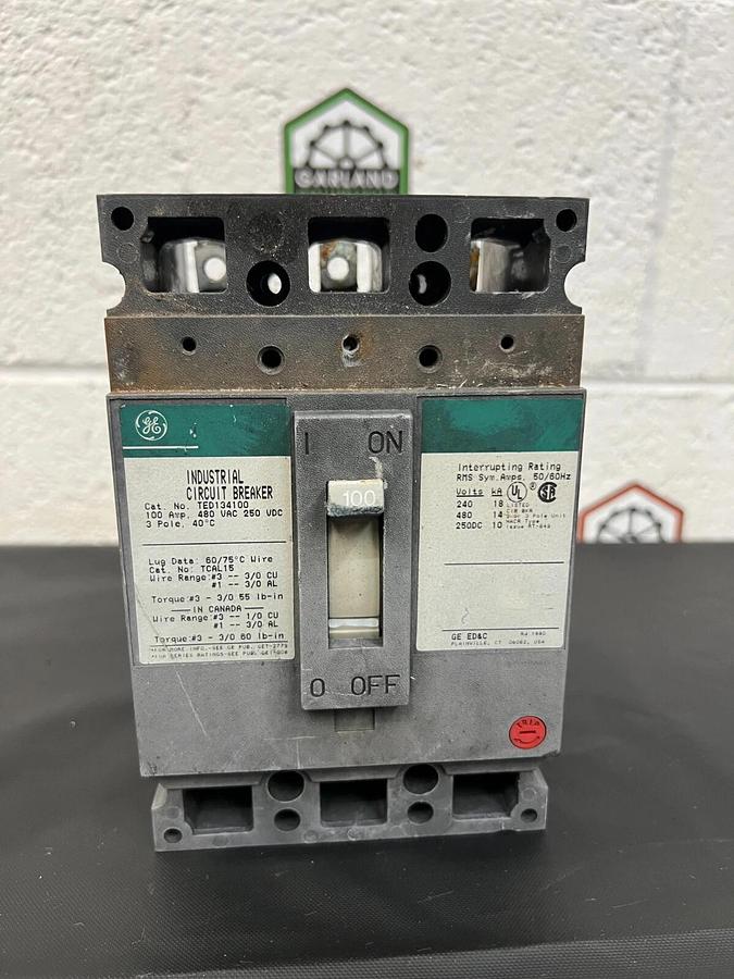 Used General Electric TED134100 Industrial Circuit Breaker 100 AMP 480 VAC 3 Pole