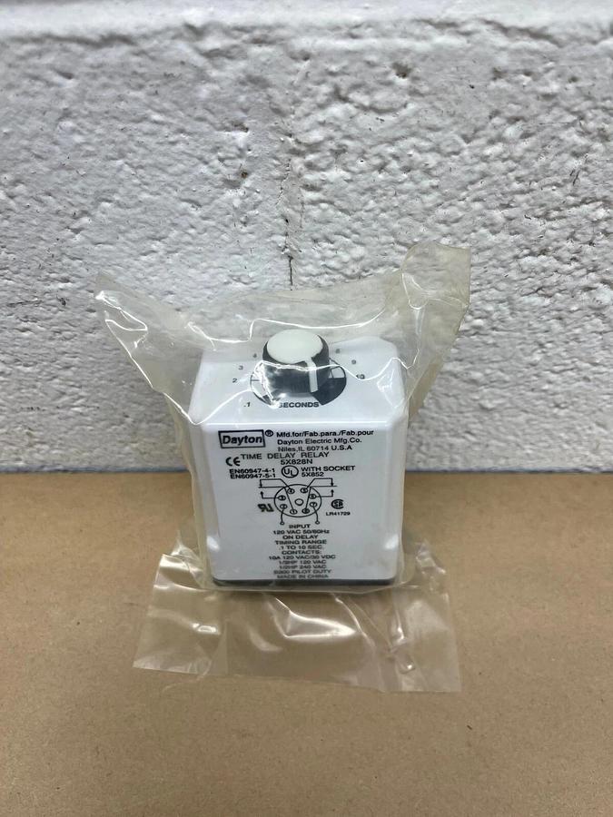 Used Dayton 5X828N Time Delay Relay, 120 VAC, 0.1-10 Sec, 10 A