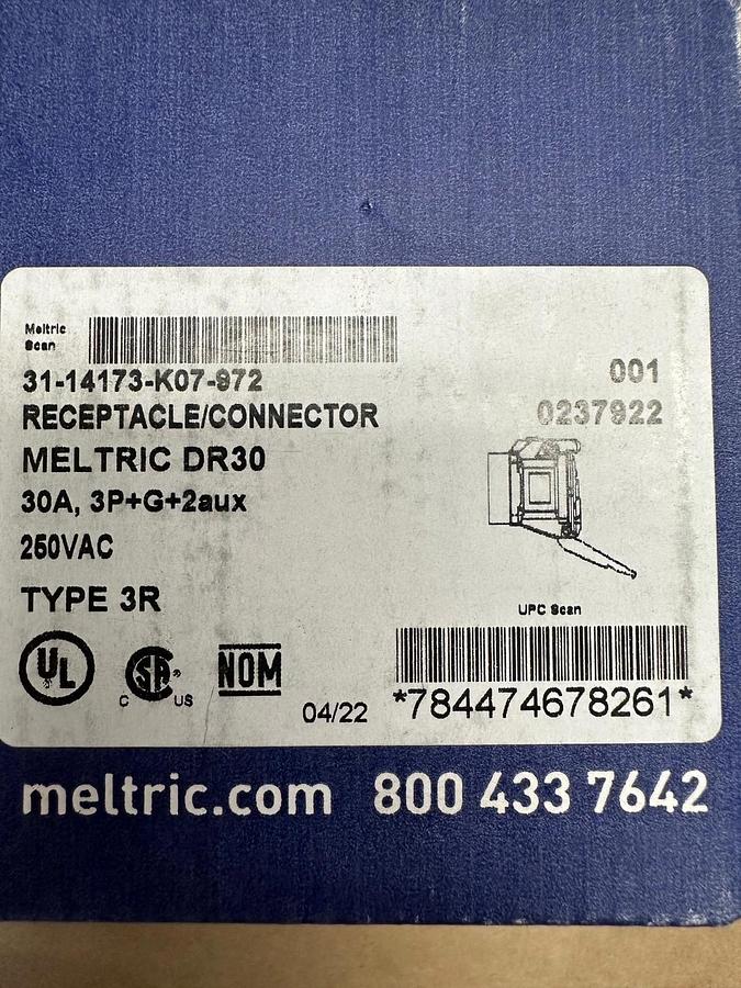 Used Meltric DR30 31-14173-K07-972, Receptacle Connector *NEW*