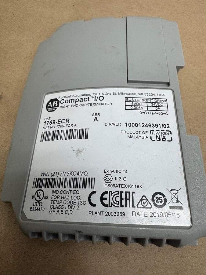 Used Allen Bradley 1769-ECR Series A, CompactLogix Right End Cap