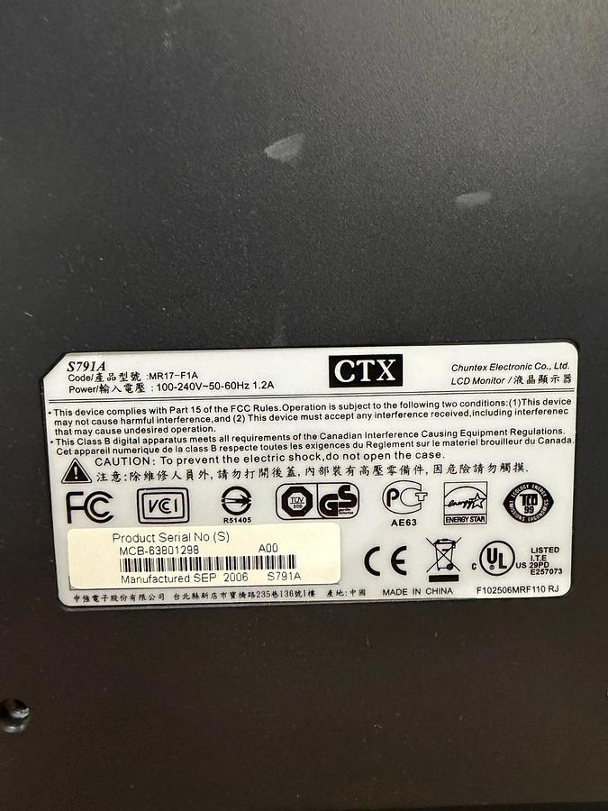 Used CTX S791A 17” Black LCD Monitor