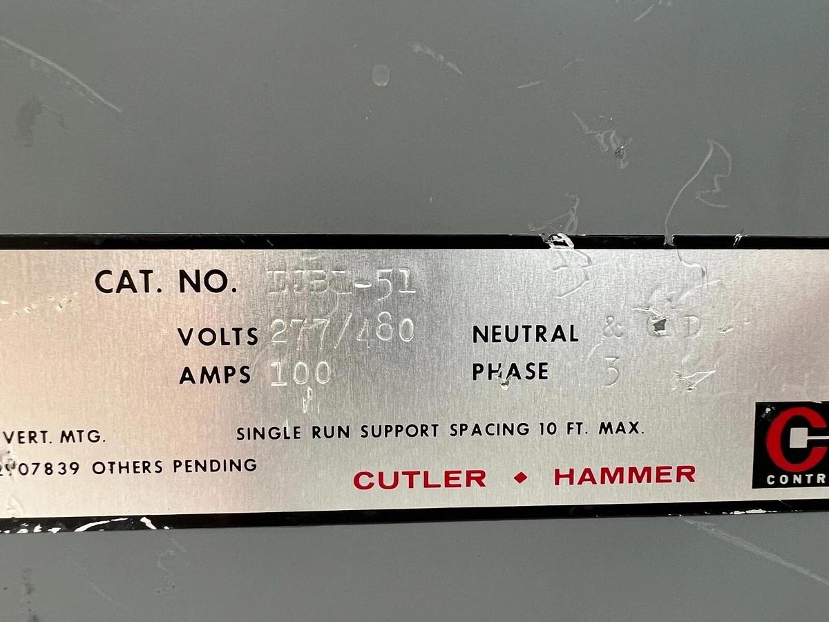Used Cutler Hammer EJBL-51 277/480 Volts UNI-BUS Tap box, 100 Amps, 3 PH