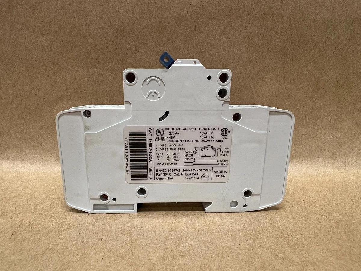 Used Allen Bradley 1489-A1C020 Ser A, 1 Pole, Circuit Breaker