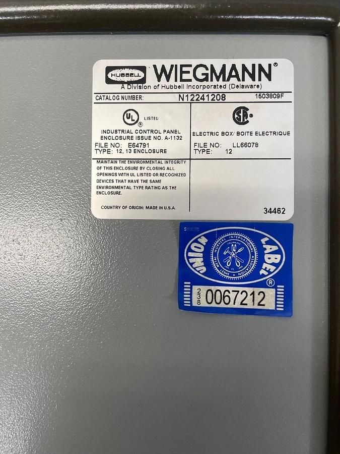 Used Wiegmann N12241208 Enclosure, H:24” W:12” D:8”