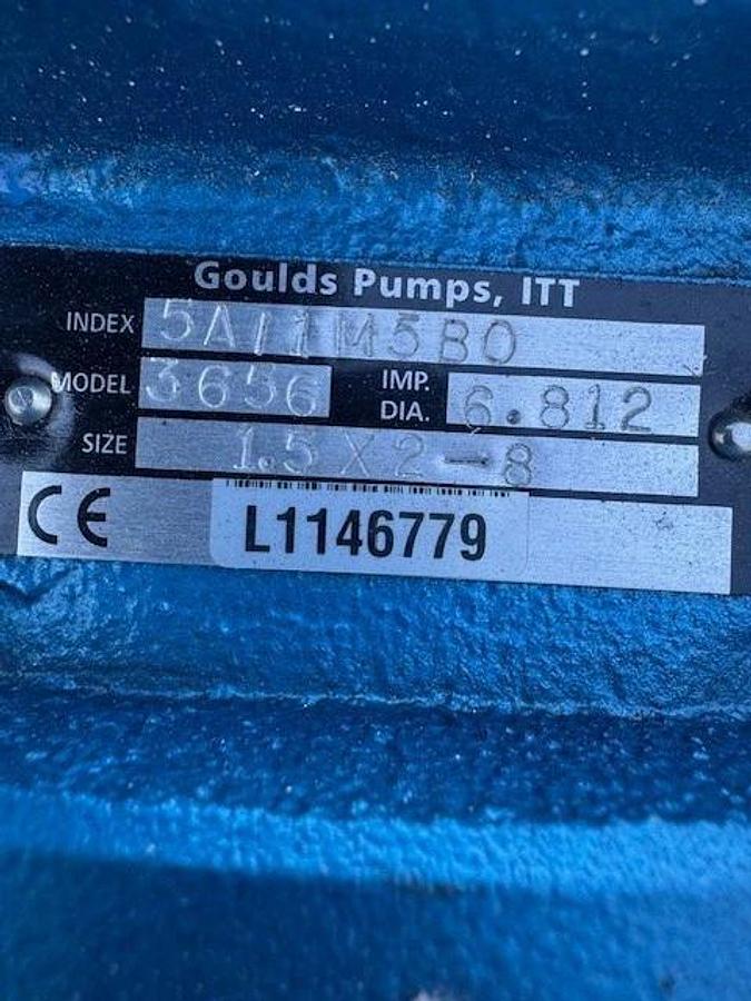 Used Goulds 3656 (Size 1.5x2-8) Pump, 5A/1M5B0, Baldor JMM3713T 15Hp Motor @ 3480RPM