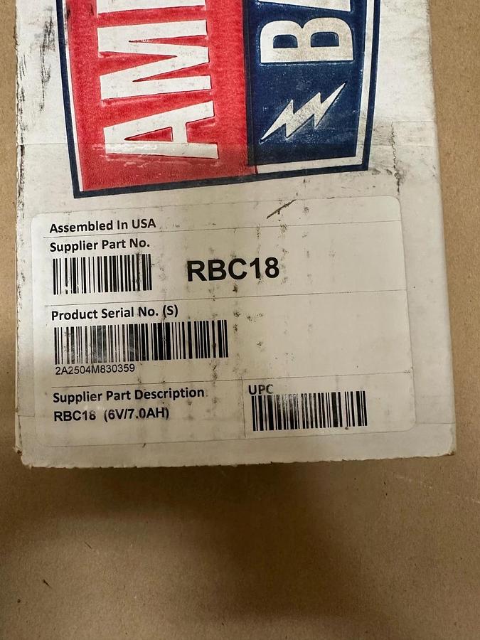 Used American Battery RBC18 2 Pack 2.1A, 6.75-7.50V Battery