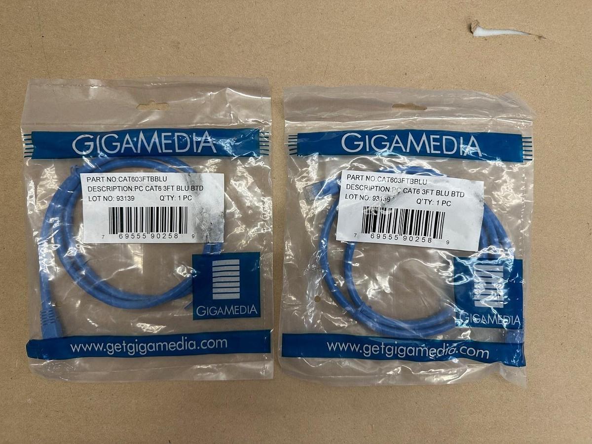 Used Gigamedia CAT603FTBBLU PC CAT6 3FT BLU BTD - Lot of 2 *FACTORY SEALED*