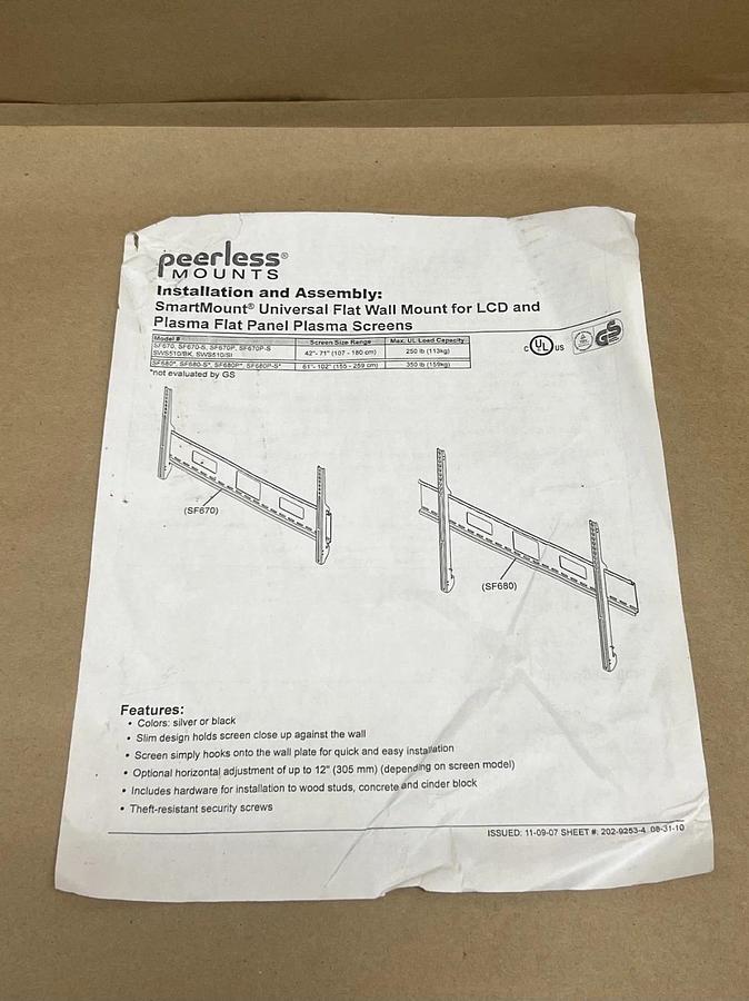 Used Peerless SF670P SmartMount Universal Flat Wall Mount *NEW*