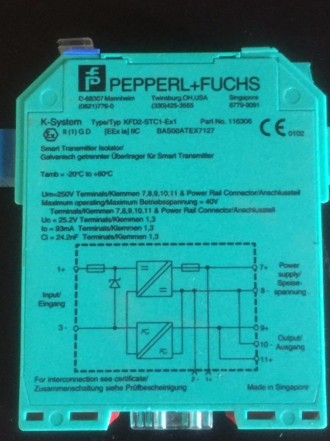 Used PEPPERL + FUCHS  SMART TRANSMITTER ISOLATOR  K SYSTEM  KFD2-STC1-EX1 72076