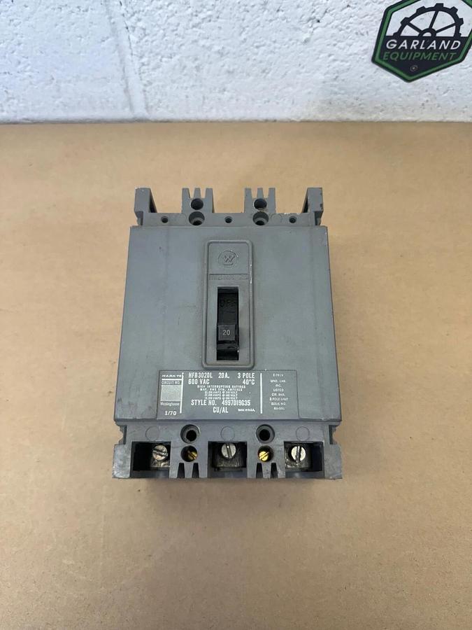 Used Westinghouse HFB3020L Circuit Protector, 20 Amp, 3 Pole, 600 VAC