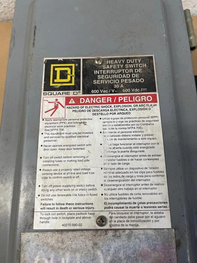 Used Square D H361AWK Heavy Duty Safety Switch