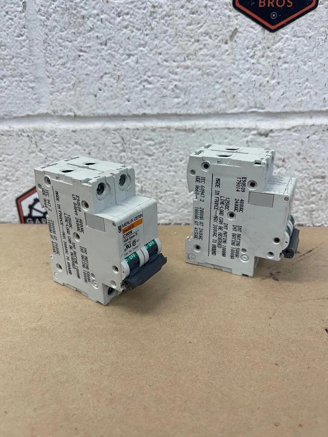 Used Merlin Gerin C60N Multi9, 10A-type D, 480 VAC, Circuit Breaker - Lot of 2