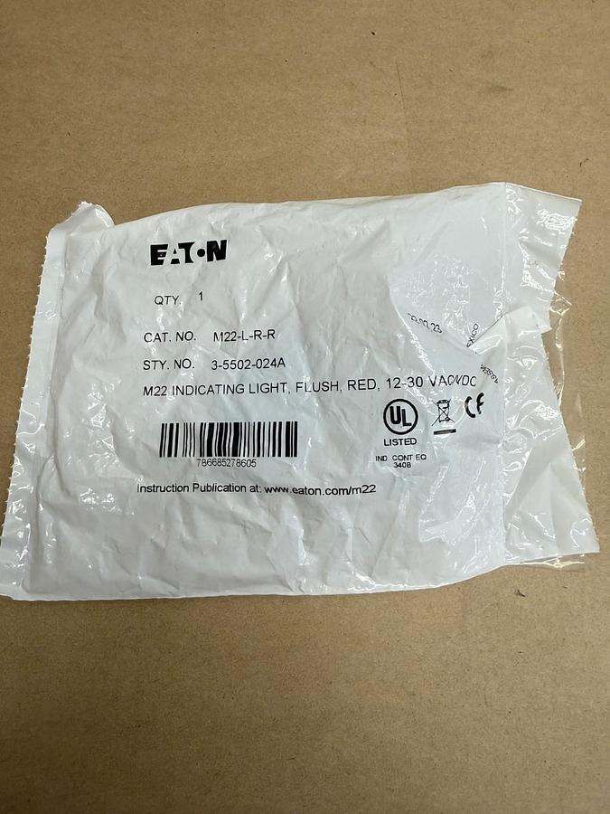 Used EATON M22-L-R-R, RED Indicating Light, 12-30 VAC/VDC *FACTORY SEALED NEW*