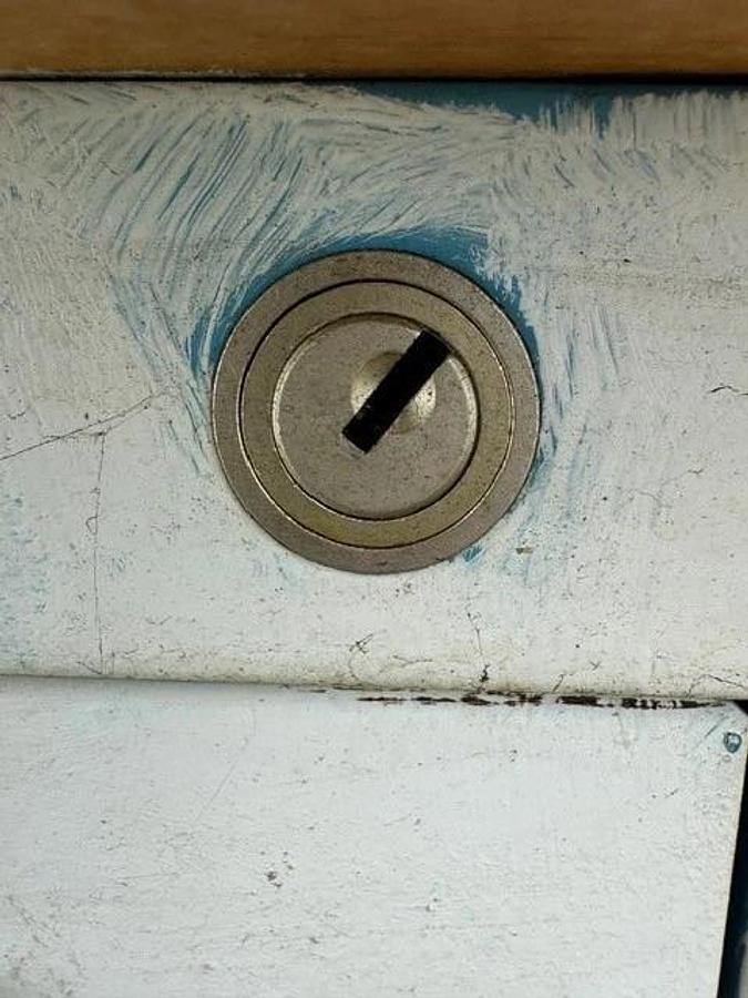 Used Stanley Vidmar 60” x 30” Butcher Top Desk, 5-Drawer Cabinet 30” x 28” Cabinet