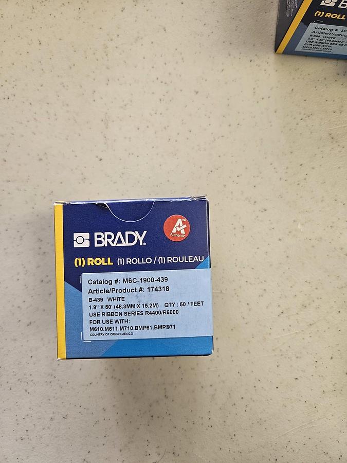 Used Brady B580 Black on Yellow, 1.125” x 90’ Label Cartridge, Roughly 30’ Left