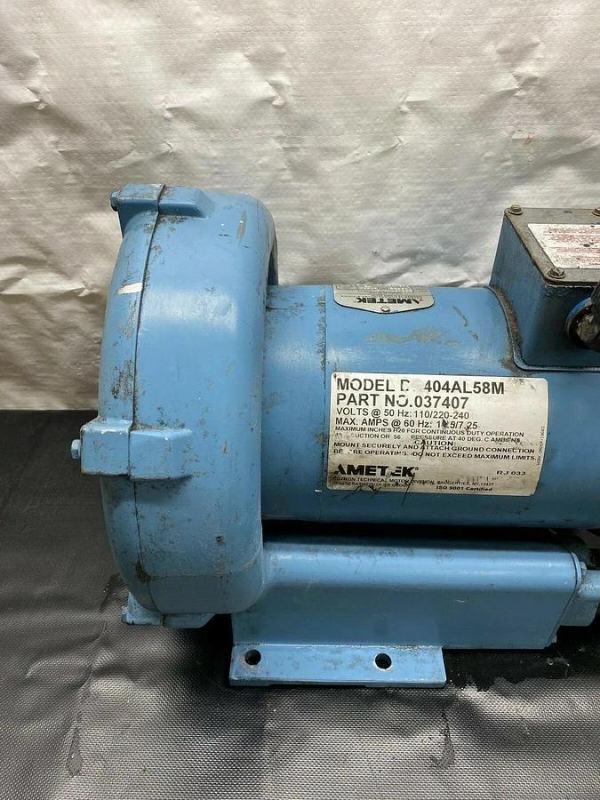 Used Ametek DR404AL58M Regenerative Blower, Single Phase, 1 HP Motor