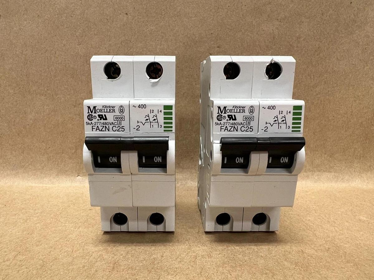 Used Moeller FAZN C25 2 Pole Circuit Breaker - Lot of 2