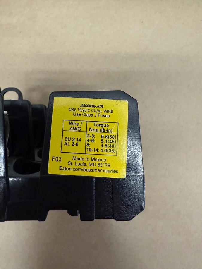 Used Eaton Bussmann JM60030-xCR Fuse Block, 600V, 30A