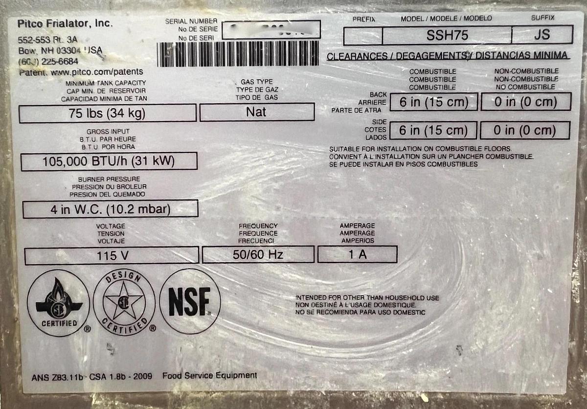 Used Pitco SSH75 Fryer, One Bay