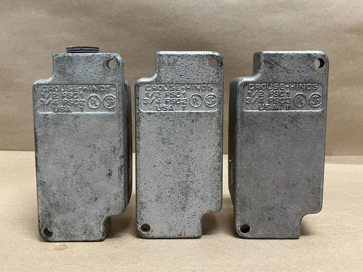 Used Crouse-Hinds FSC1/FSC2 1/2", 3/4" Cast Iron Electrical Conduit Box - Lot of 3