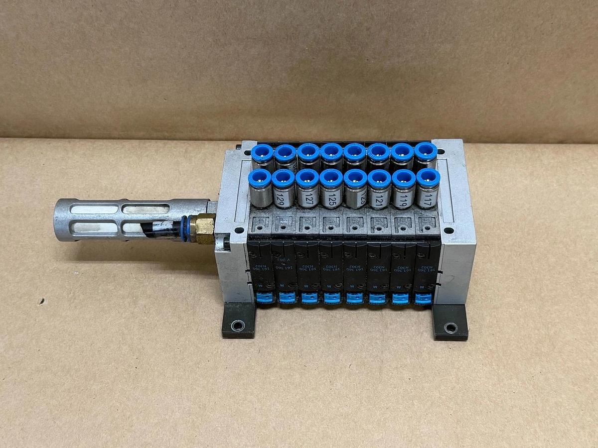Used Festo CPV-14-VI Manifold Assembly w/ (8) 161-360 Solenoid Valves