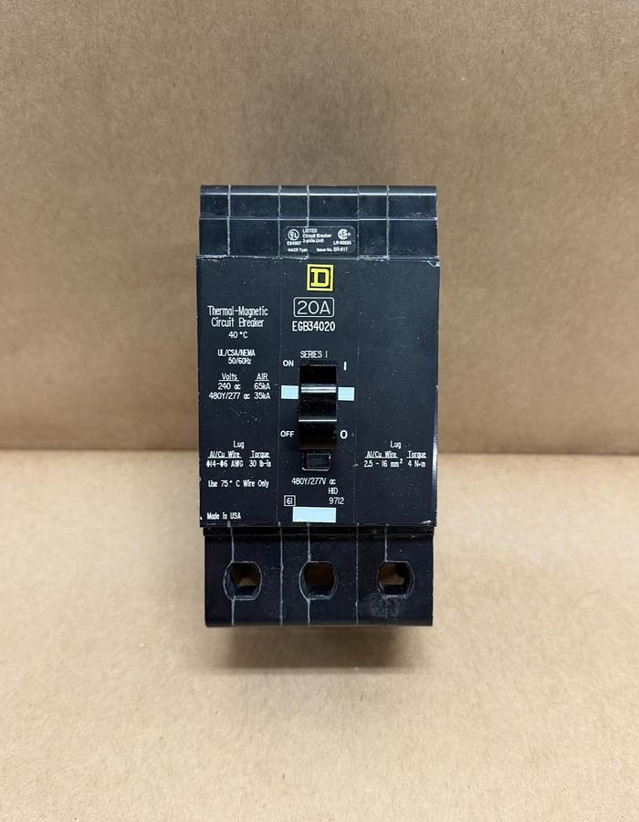 Used Square D EGB34020 20A Thermal Magnetic Circuit Breaker