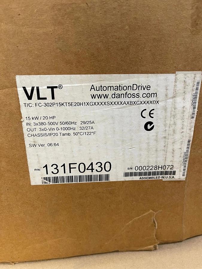 Used Danfoss AutoMation Drive, Frequency Converter 131F0430 15kw/20HP 3ph 380-500VAC
