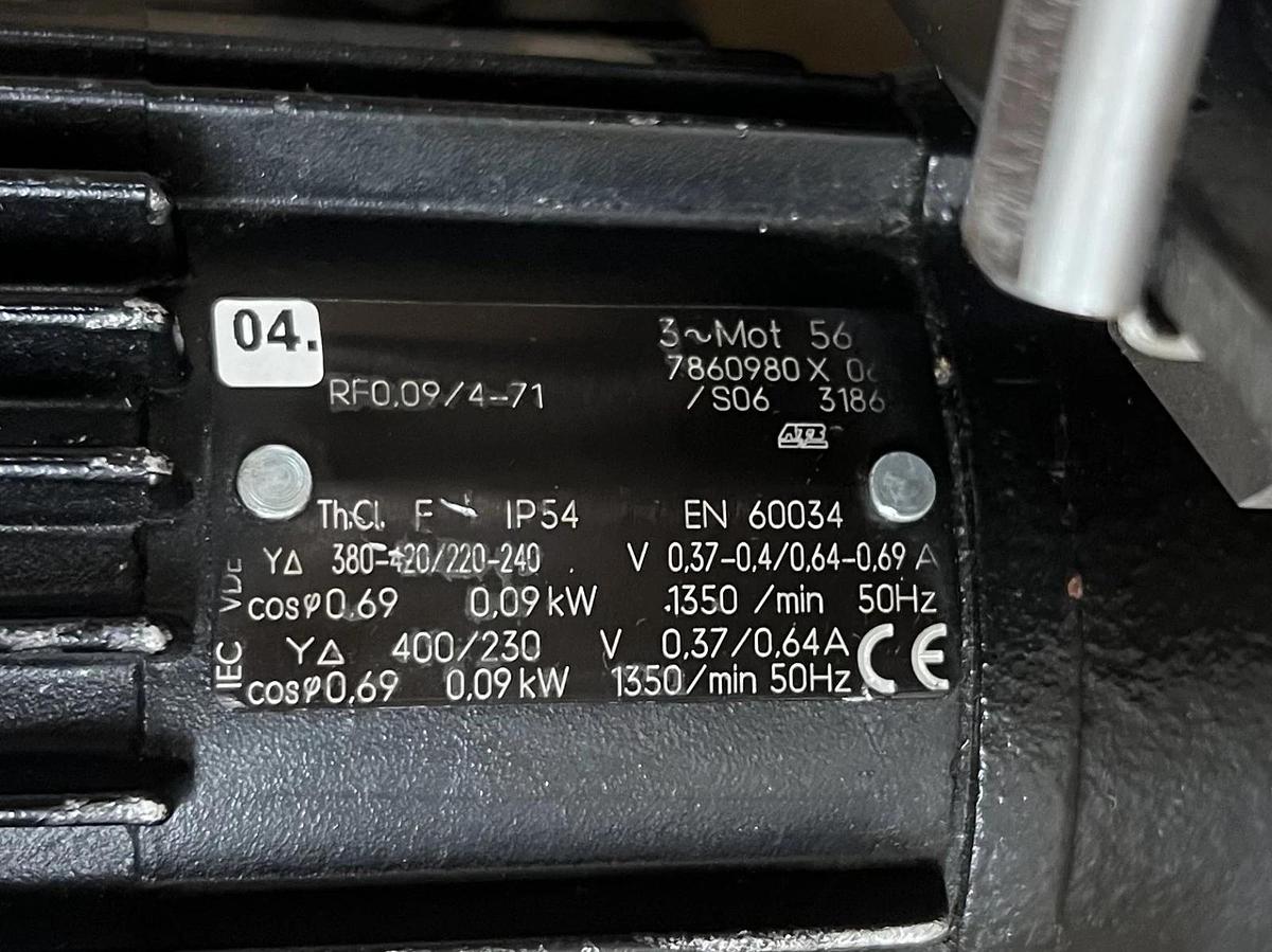 Used RGM RF0.09/4-71 3Ph 1350RPM Gear Motor TTW-Thermo-Technik, VA-40 Automation Unit
