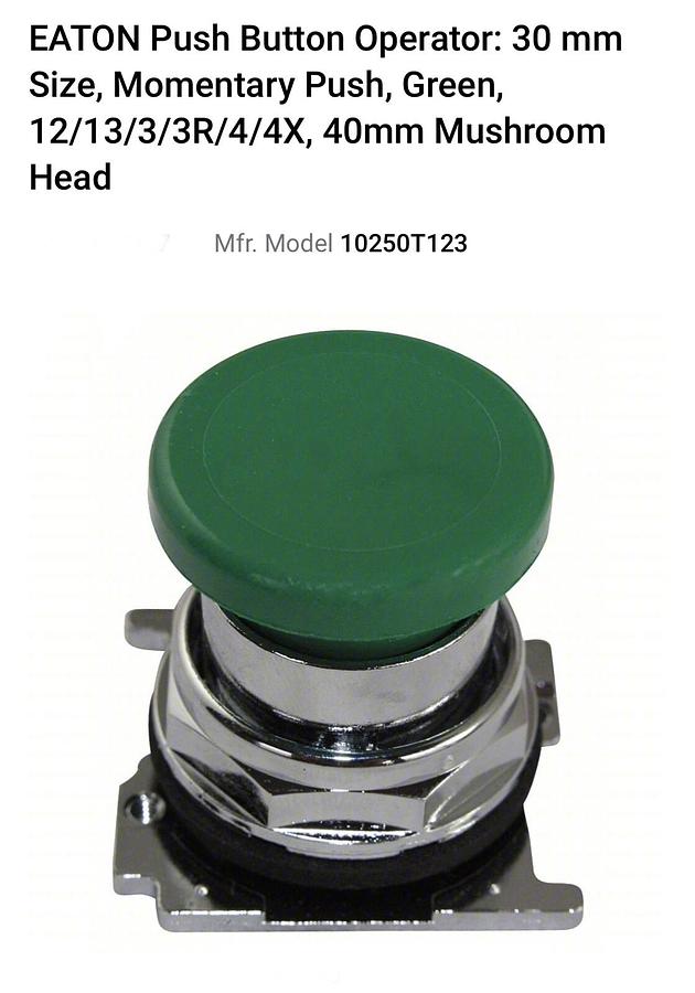 Used Eaton 10250T221LGP06 Indicating Green LED Push Button *NEW*