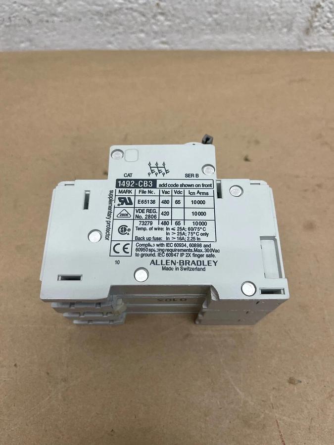 Used Allen-Bradley 1492-CB3 G 100 Supplementary Protector, Series B, 10A