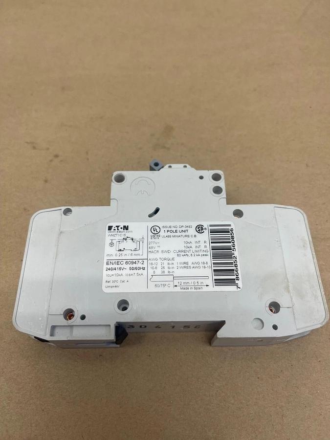 Used Eaton WMZT1C15 Circuit Breaker, 15 A, 1 Pole Unit, 50/60 Hz, 277 V