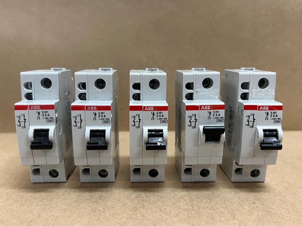 Used ABB S201-Z4A 1 Pole, 4A Miniature Circuit Breakers - Lot of 5