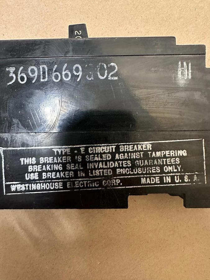 Used Westinghouse Type-E 20A 1 Pole Circuit Breaker - Lot of 2