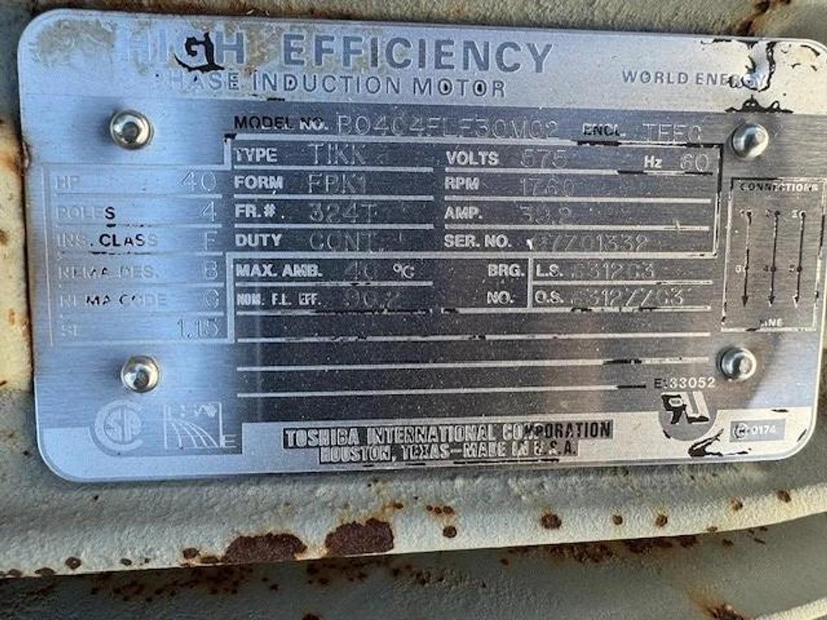 Used American Fan Co IE-21-MH, CW Top Horizontal Blower, 40Hp Motor, 1760RPM 575V