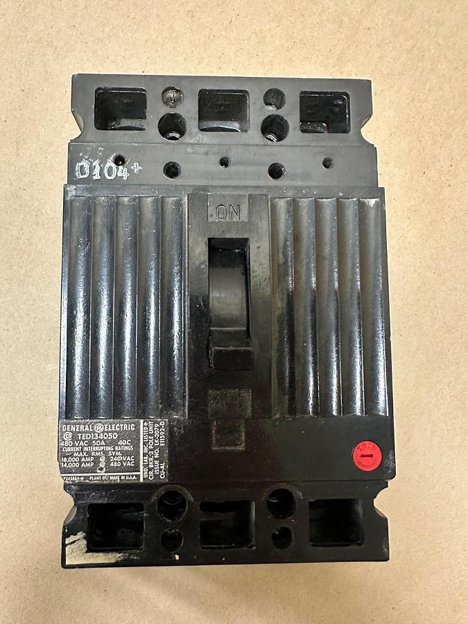 Used General Electric TED134050 50A 3 Pole Circuit Breaker