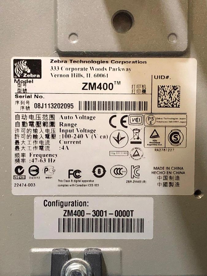 Used Zebra ZM400 Thermal Label Printer
