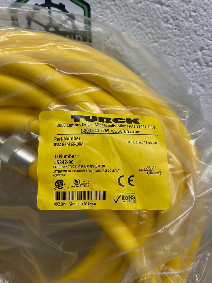 Used Turck RSM RKM 66-10M Actuator & Sensor Cable, 6 Pin, U5342-90 *FACTORY SEALED*