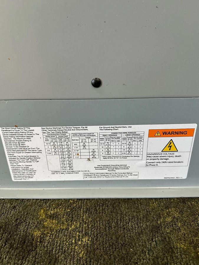 Used Eaton POW-R-Line PRL3A Panel Board, w/ HFDE316032 HFDE 65K 160A Main Breaker