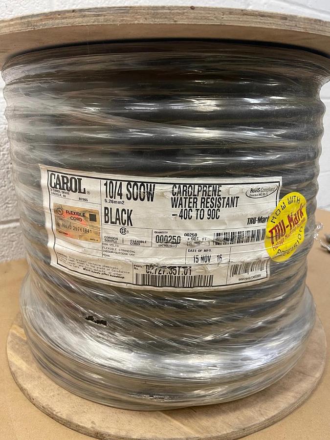 Used Carol 02727.35T.01 , 10/4 SOOW Cord, 250', 600 V, Water Resistant -40°C to 90°C