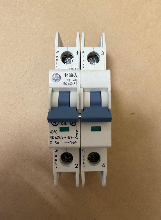 Used Allen Bradley 1489-A2C050 5A 2 Pole Circuit Breaker