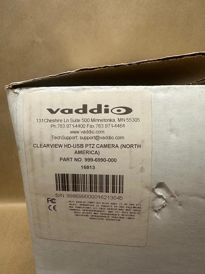 Vaddio 999-6990-000 Clearview HD-USB PTZ Camera, No Power Cable *NEW*