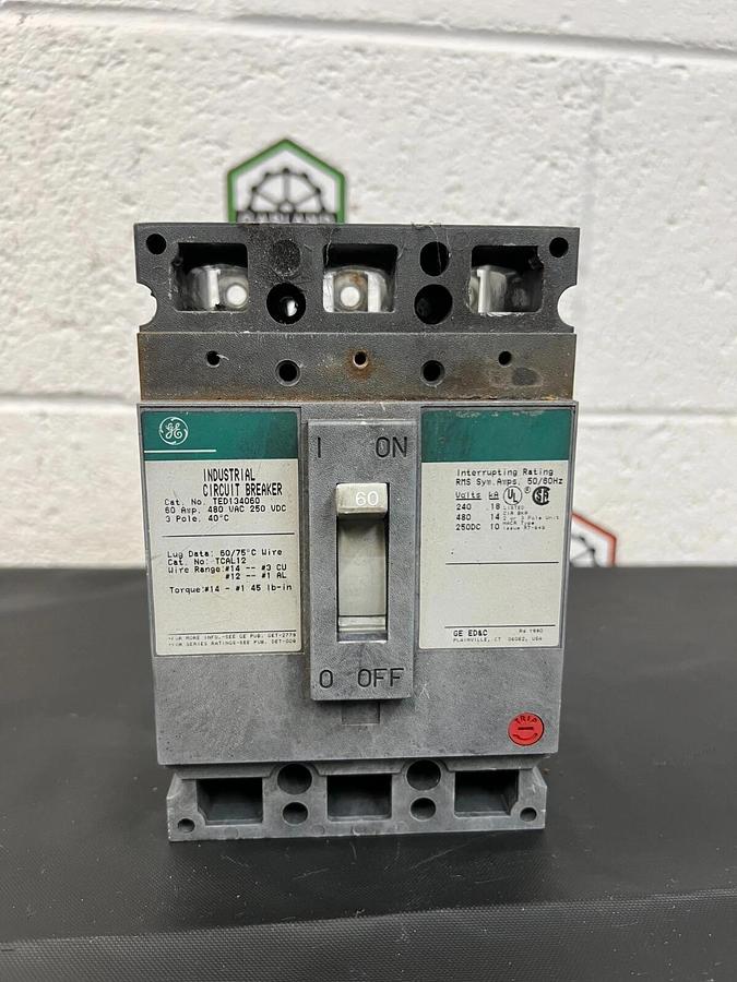 Used General Electric TED134060 Industrial Circuit Breaker 60A 480 VAC 3 Pole
