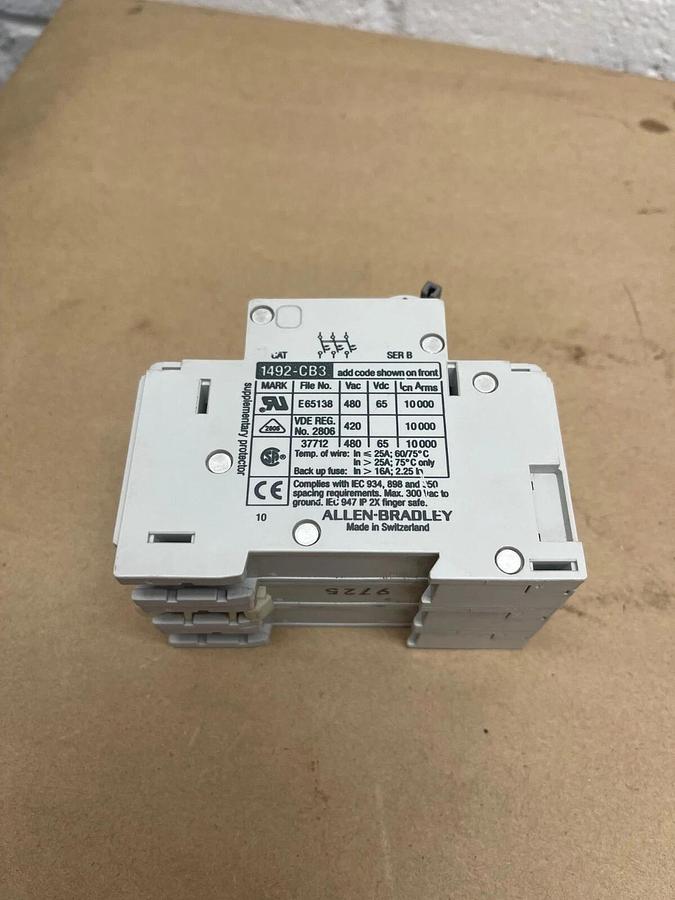 Used Allen-Bradley 1492-CB3 G 050 Supplementary Protector, Ser B, 5A, Circuit Breaker