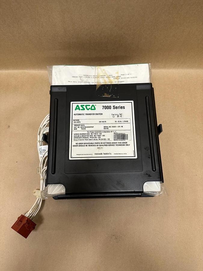 Used ASCO D07ATSA20200F5XF Automatic Transfer Switch 7000 Series