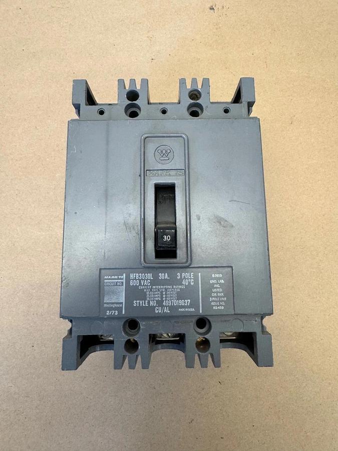 Used Westinghouse HFB3030L Circuit Protector, 30 Amp, 3 Pole, 600 VAC
