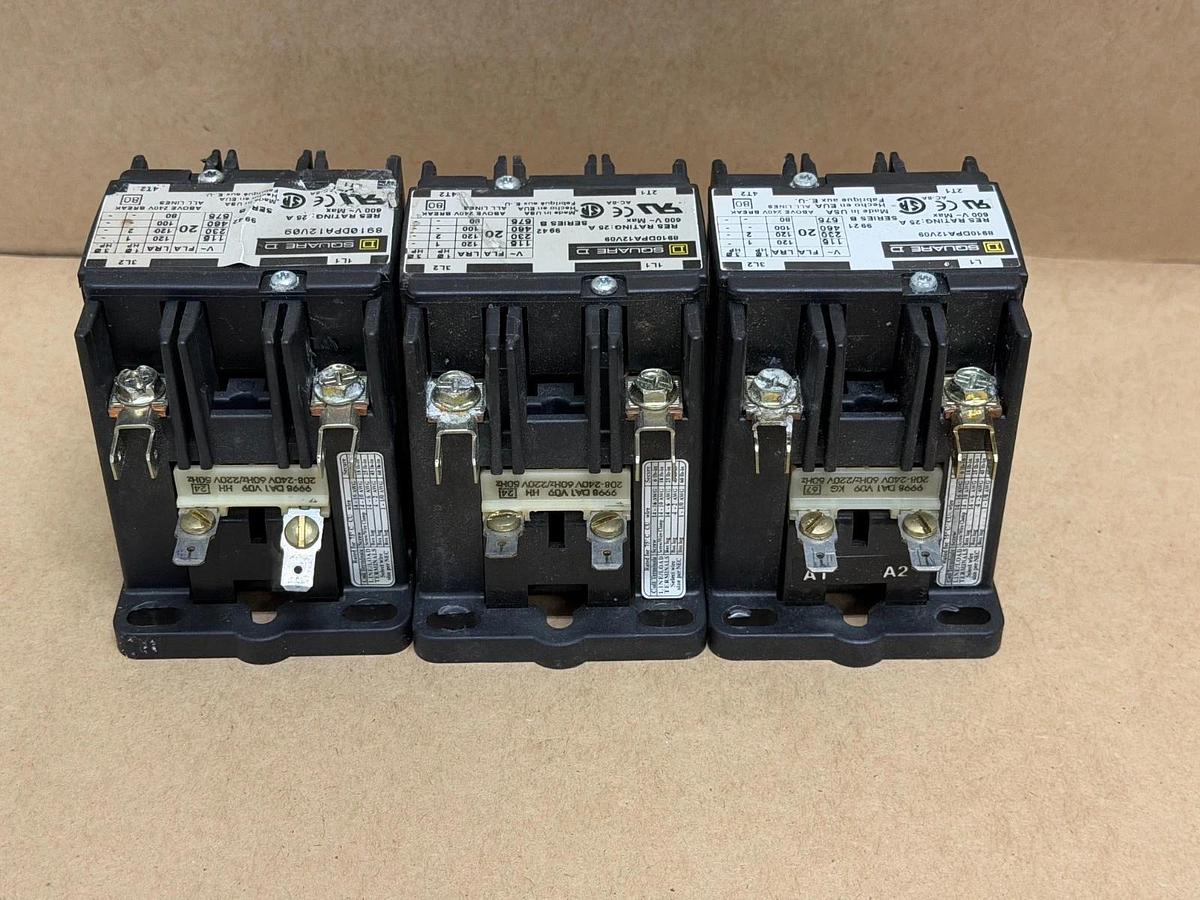 Used Square D 8910DPA12V09 Contactor - Lot of 3