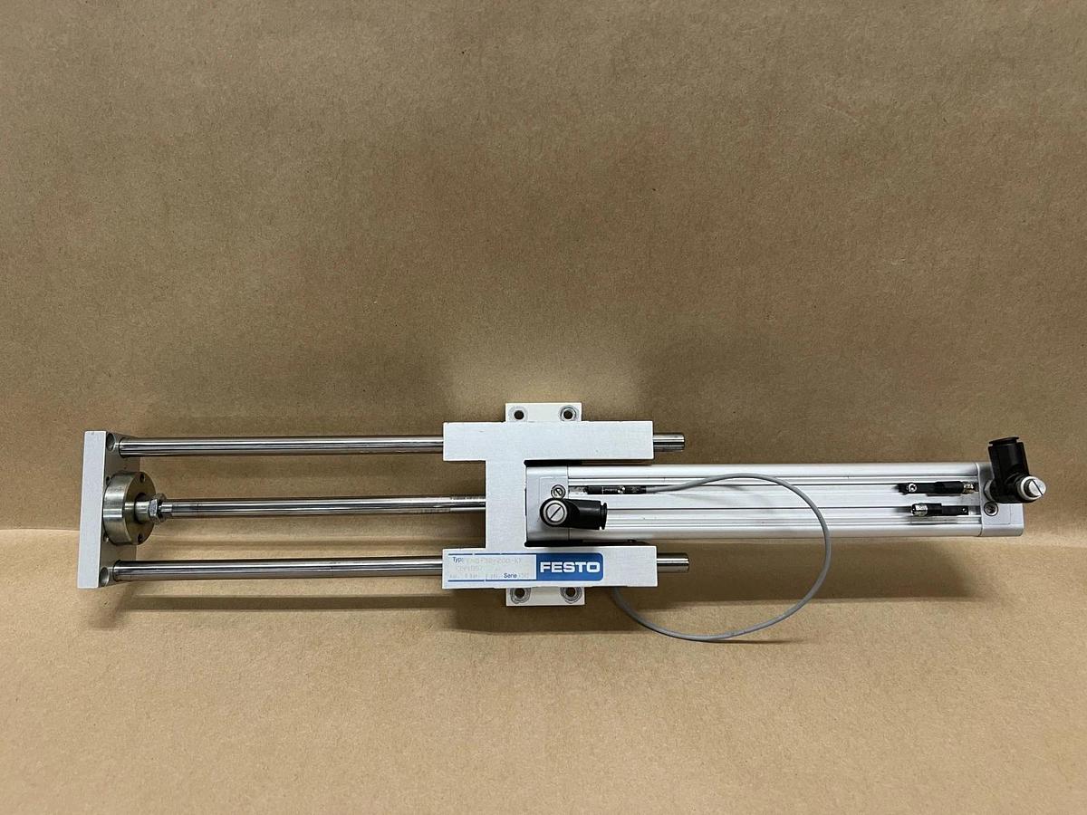 Used Festo FENG-32-200-KF Guided Pneumatic Cylinder Unit w/ DNC-32-200-PPV-A Cylinder