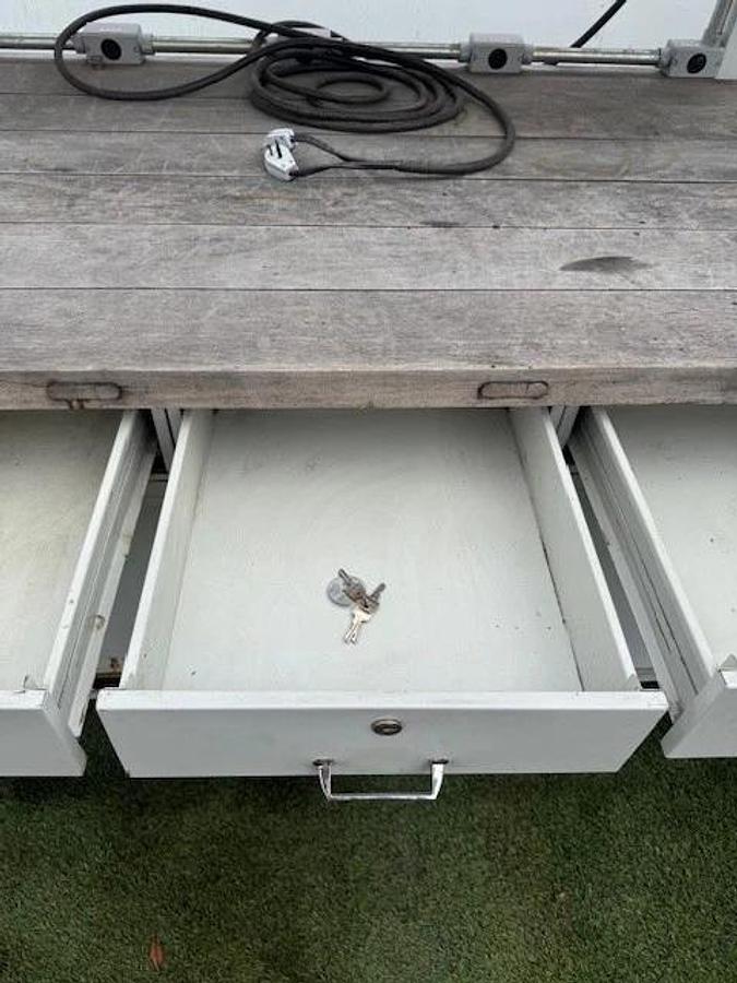 Used Dimmetal 80” x 36” Industrial Shop Table, 4 Drawers (16” x 20”) & Storage Area