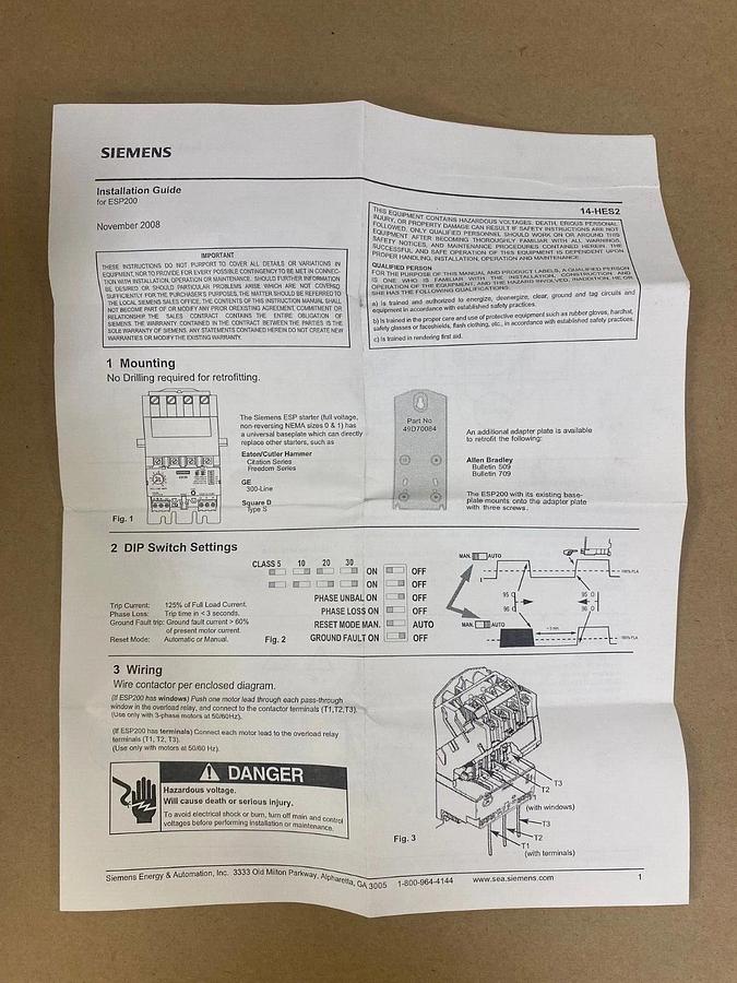 Siemens 17CUC92BF11 Non-Reversing Motor Starter, 30 Amp Fusible Amp Disconnect