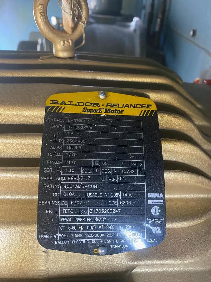 Used AEC Whitlock Blower Package, Blower AEC W00052044, Motor Baldor Reliance EM3770T